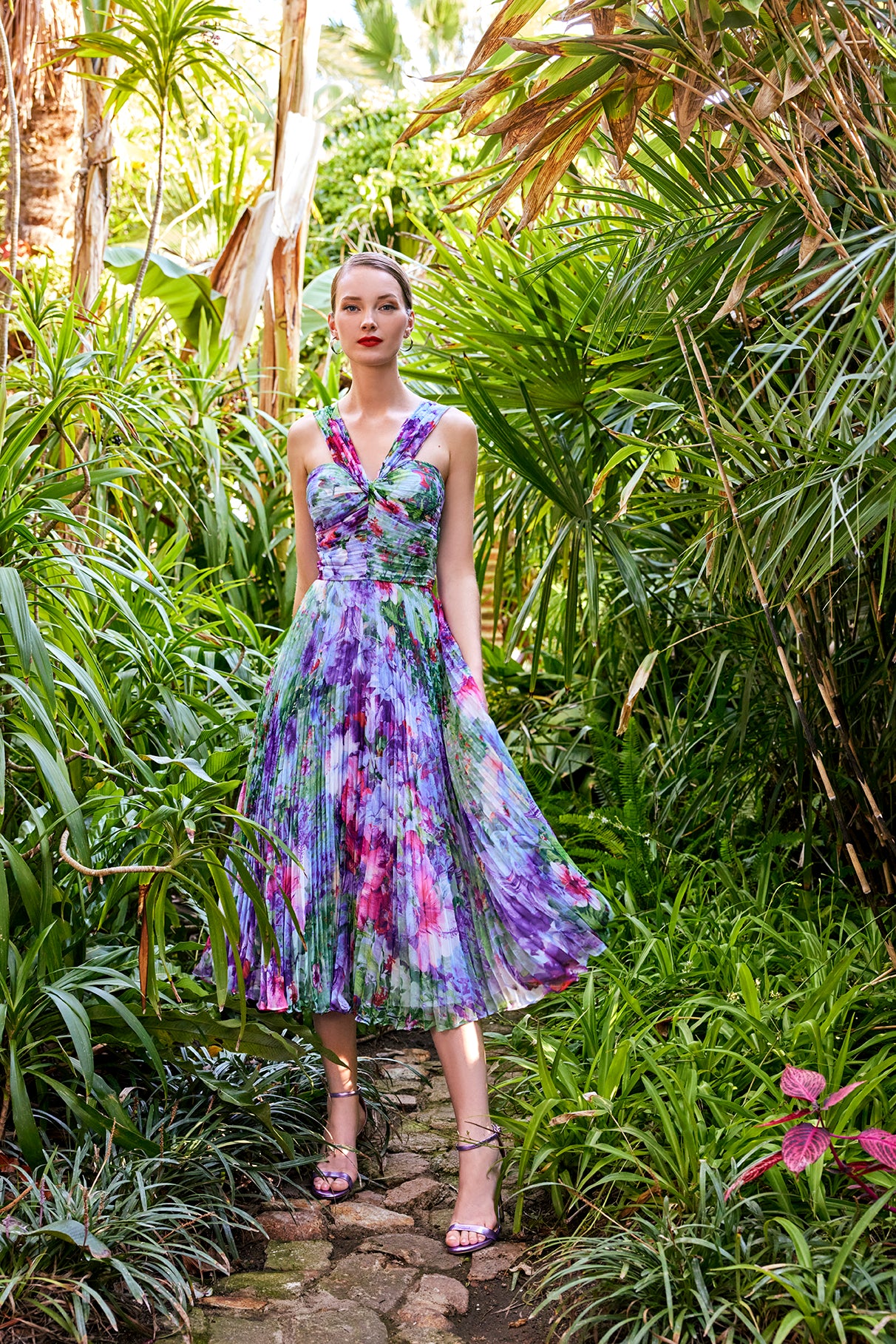 Carla Ruiz Morad Floral Pleated Midi Dress