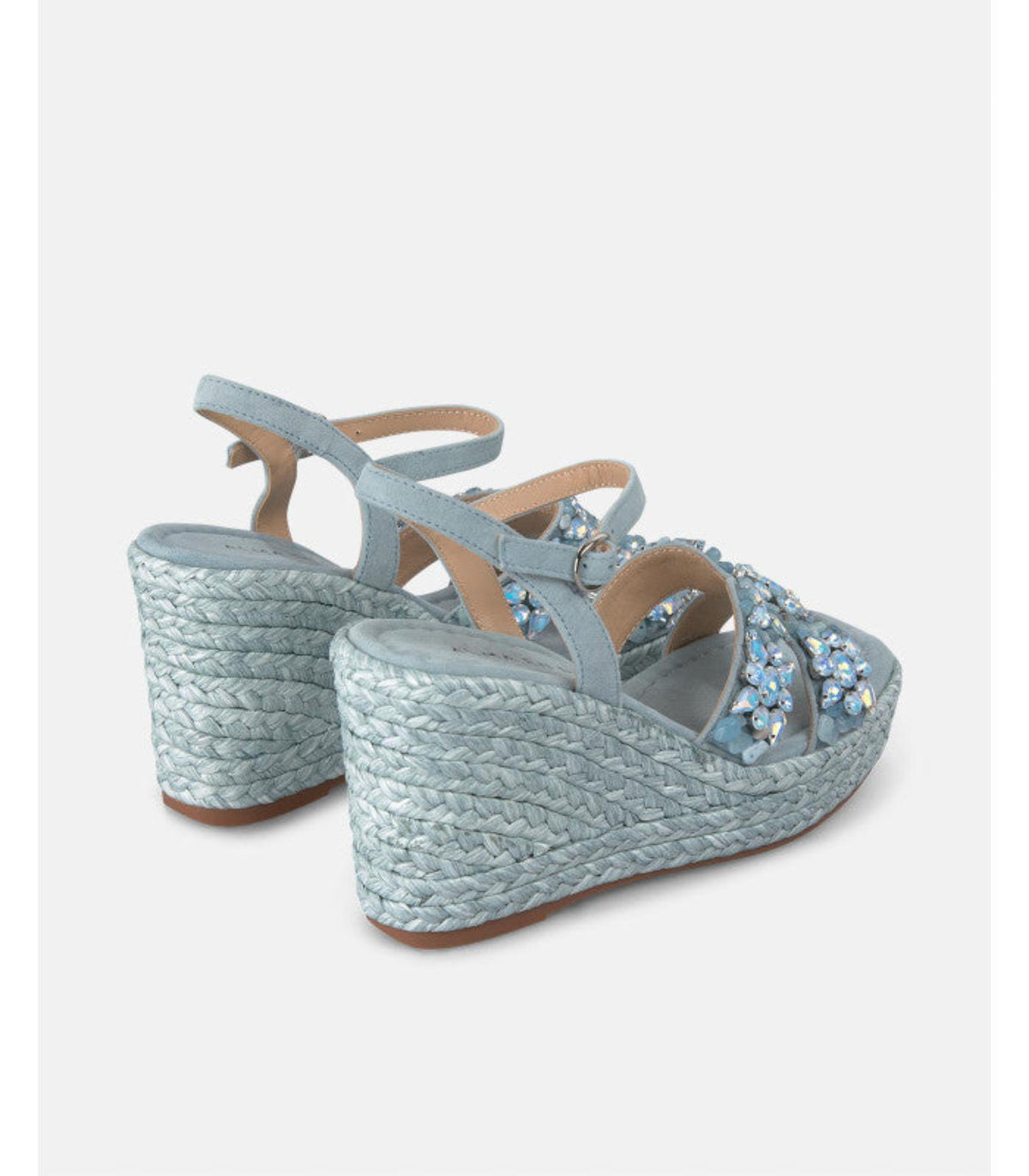 Blue Raffia Rapped Wedge Sandal with Stones