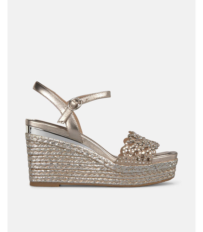 Rhinestone Sandal with Raffia Wrapped Wedges - Lucindas on-line