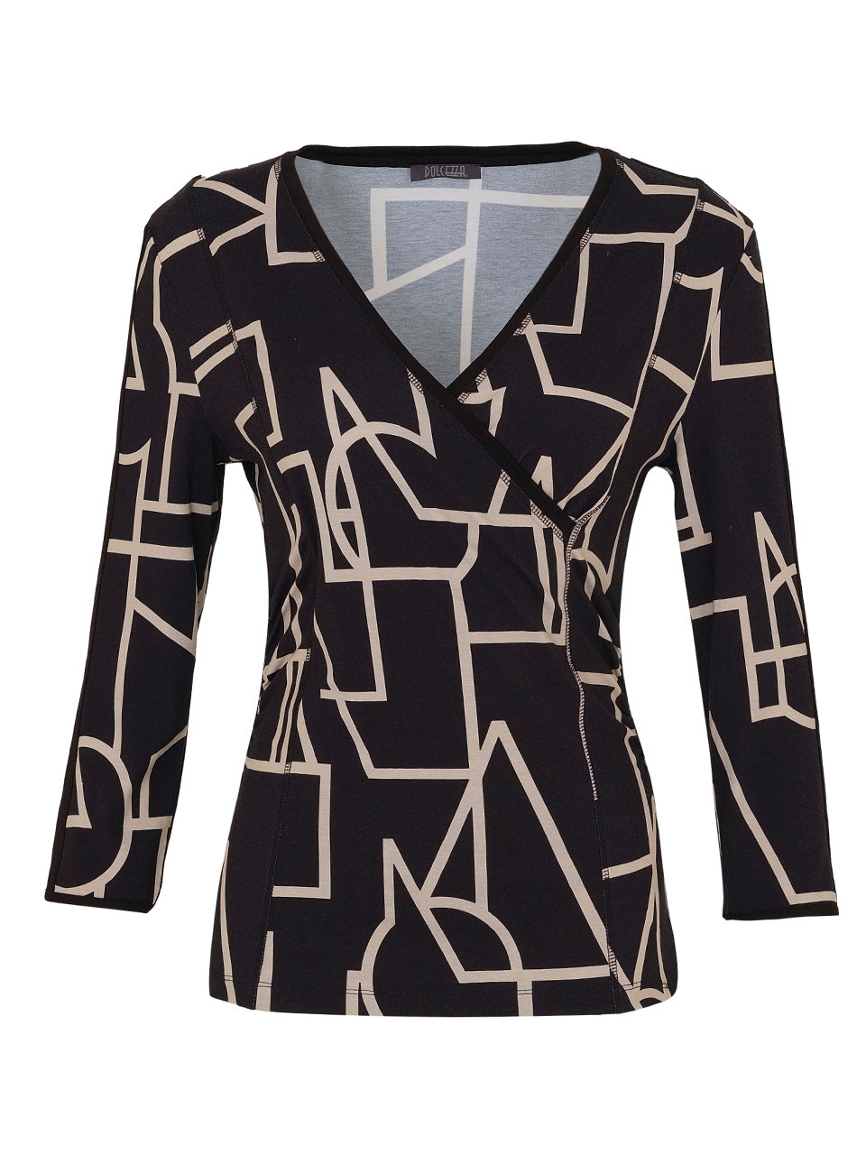 Black Upbeat Print Wrap Top 73102 - Lucindas on-line