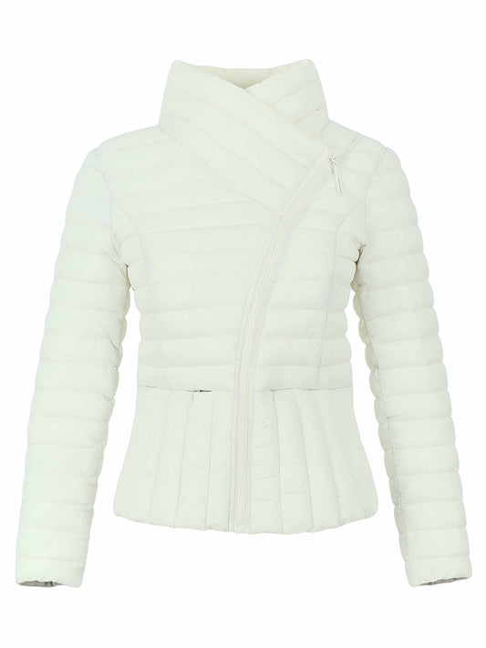 White Asymmetric Fitted Puffer Jacket