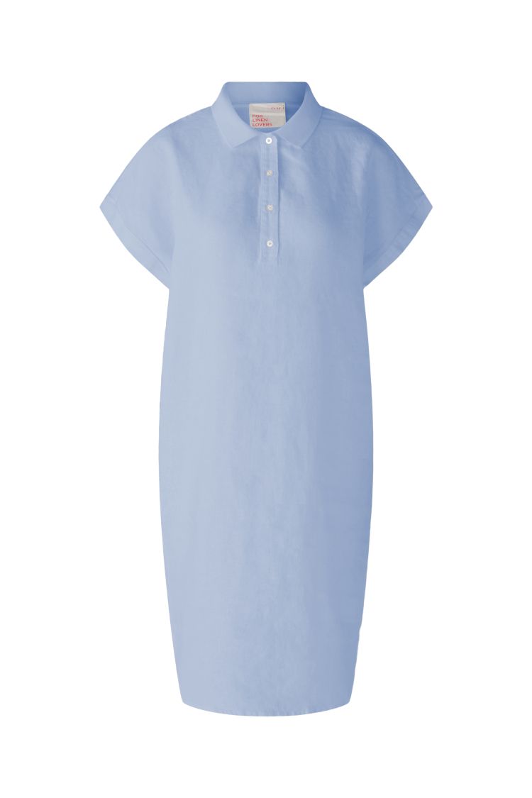 Oui Blue Pure Linen Dress With Cotton Back