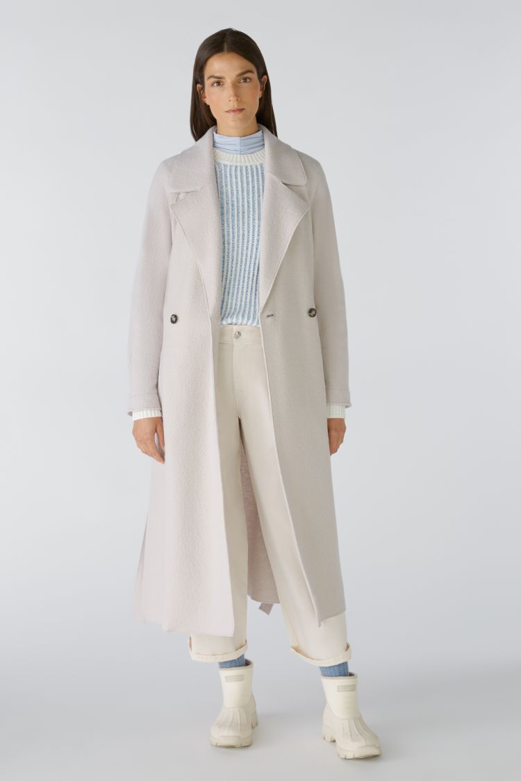 Stone Double-breasted Wool Coat with Belt 79297