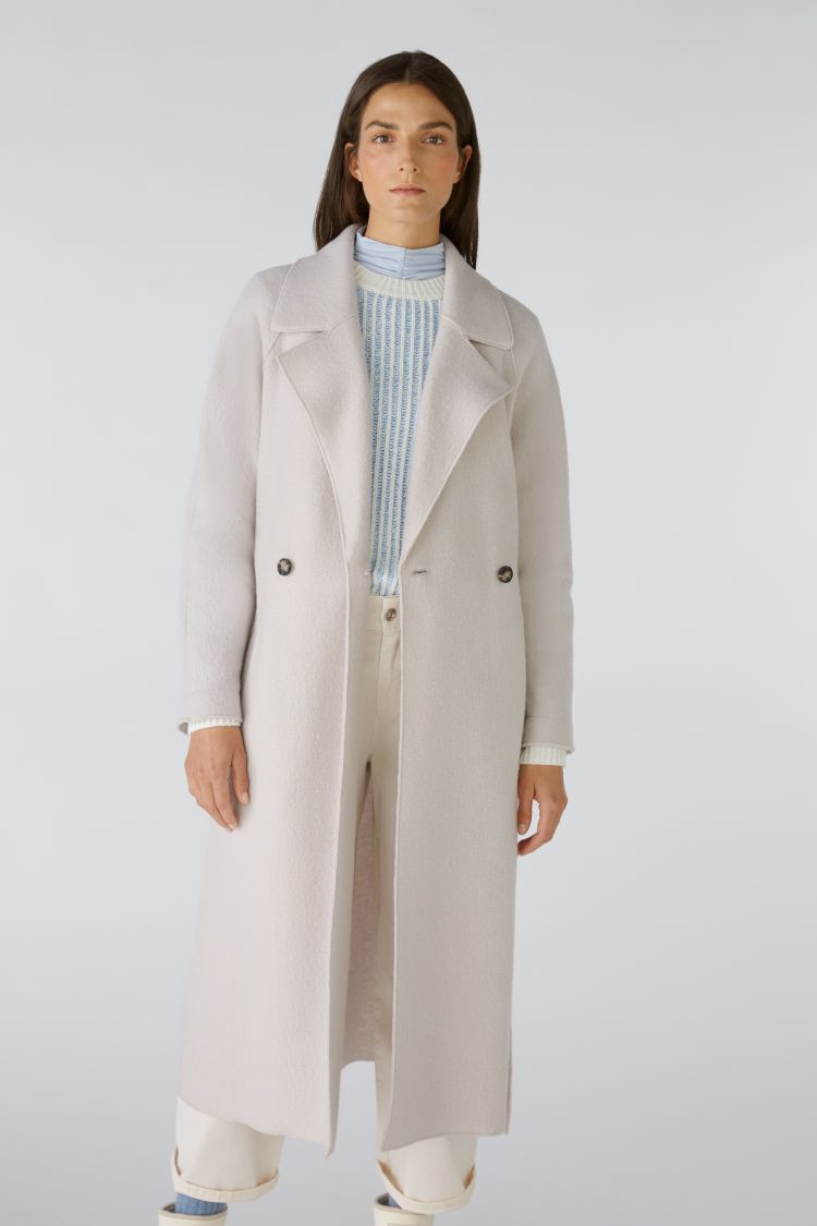 Stone Double-breasted Wool Coat with Belt 79297