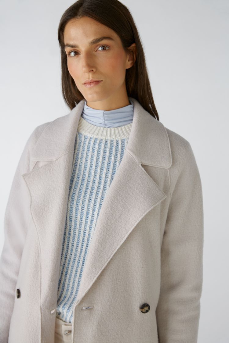 Stone Double-breasted Wool Coat with Belt 79297