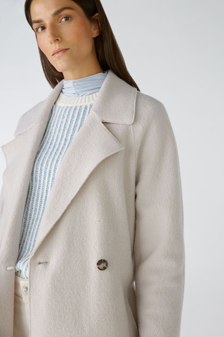 Stone Double-breasted Wool Coat with Belt 79297