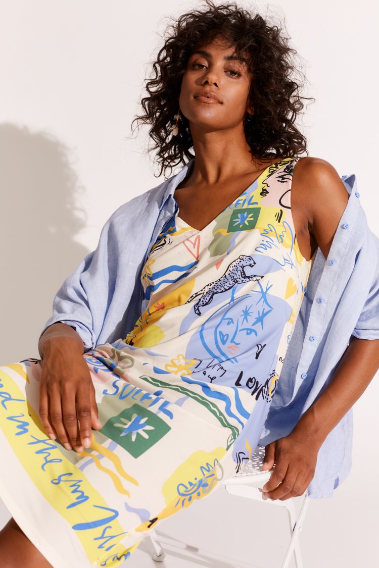 Oui Crease Free Dress in Vitamin Sea Print 87319