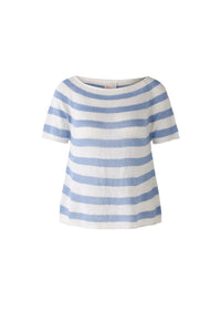 Linen Stripe  Knit Top in Blue and White 87468