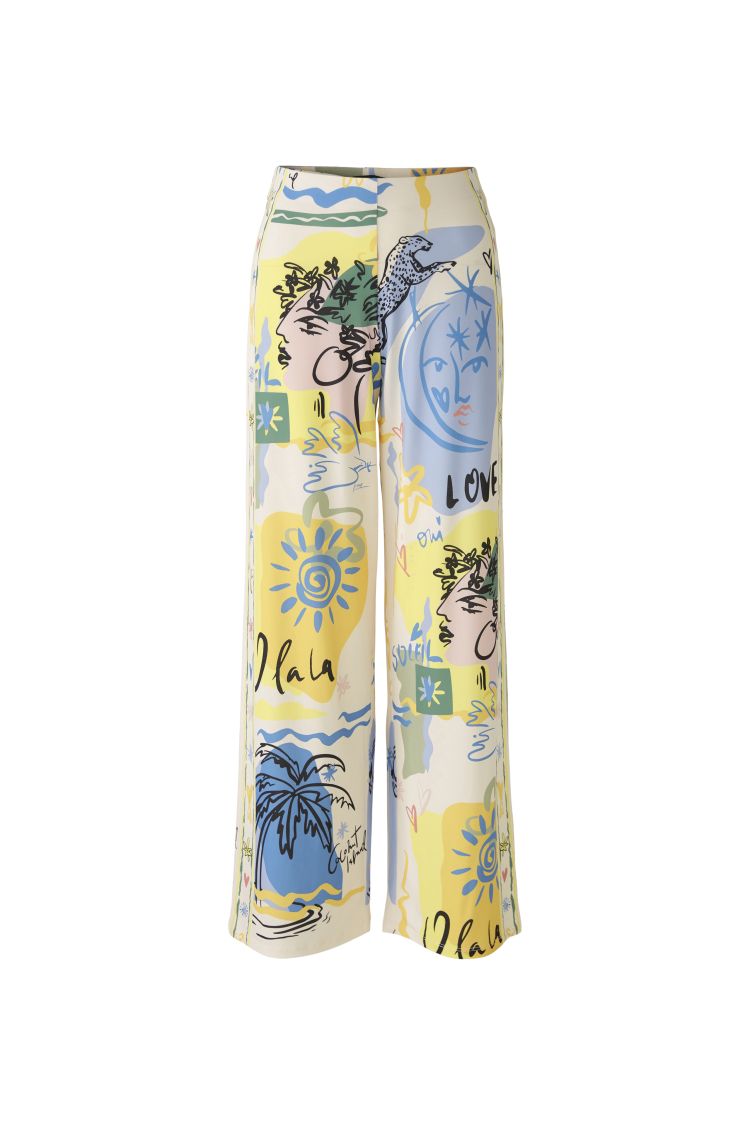 Oui Crease Free Marlene Print wide Leg Trouser 87582