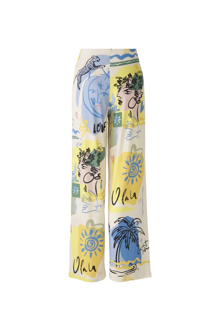 Oui Crease Free Marlene Print wide Leg Trouser 87582