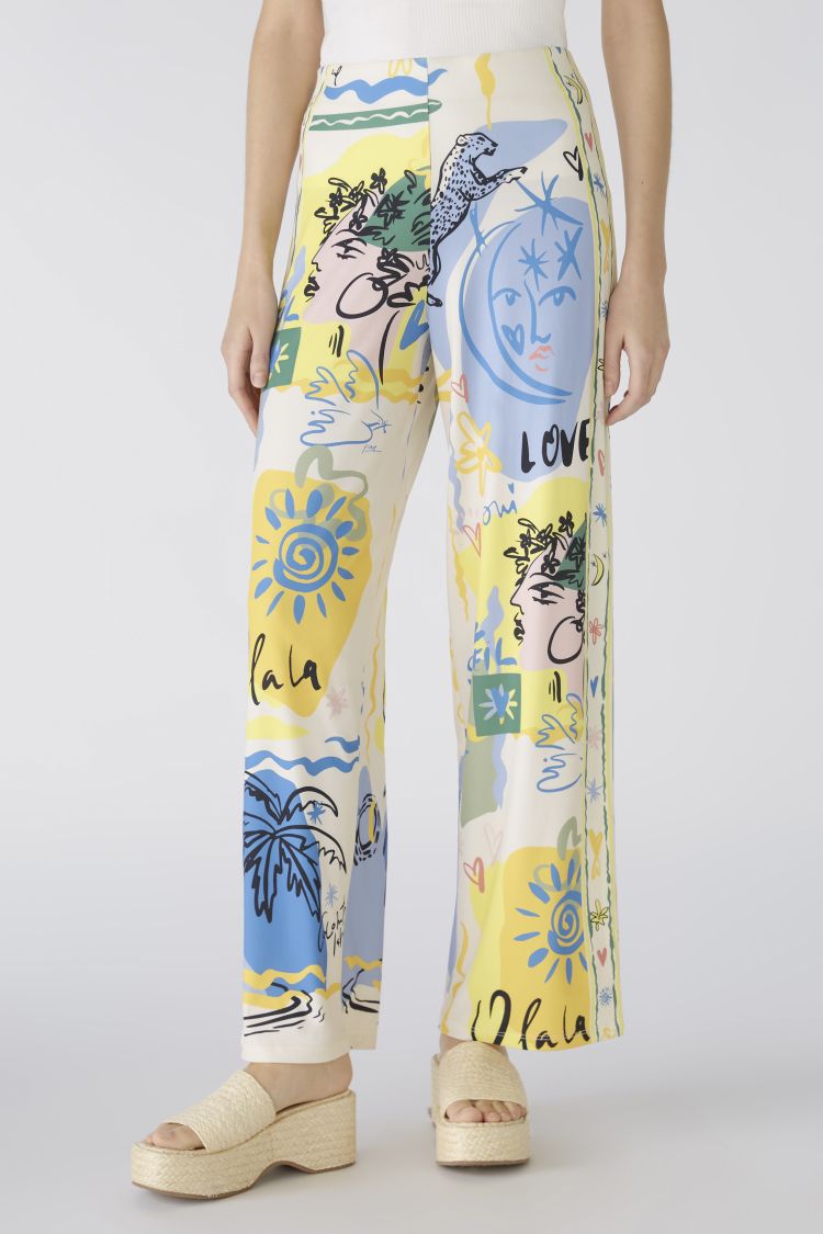 Oui Crease Free Marlene Print wide Leg Trouser 87582