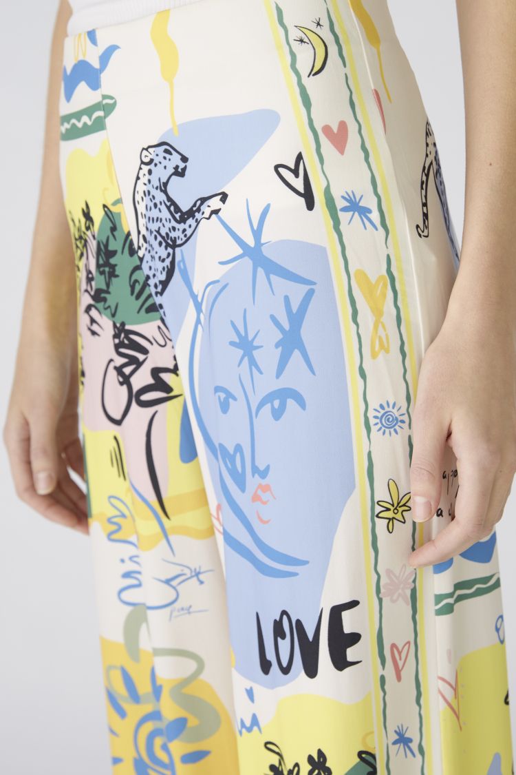 Oui Crease Free Marlene Print wide Leg Trouser 87582