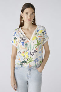Silky Front Top with Stripe Jersey Back 87599