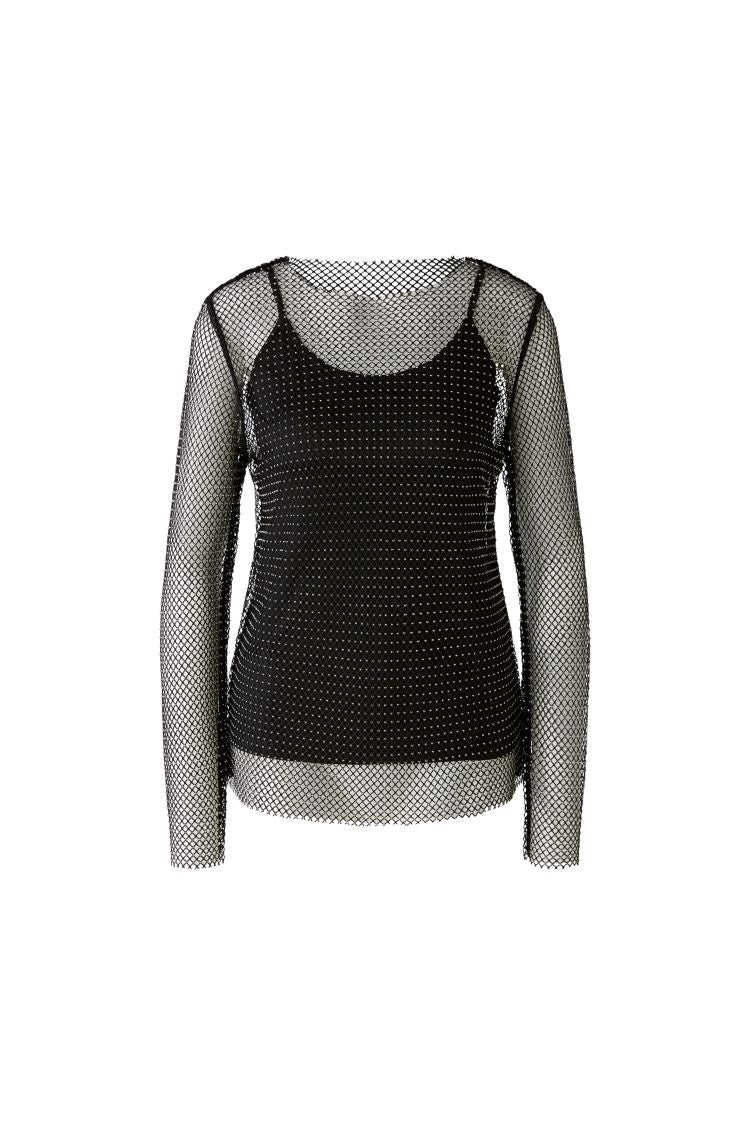 Black Mesh Top with Silver Rhinestone 90103