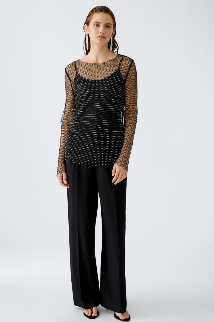 Black Mesh Top with Silver Rhinestone 90103