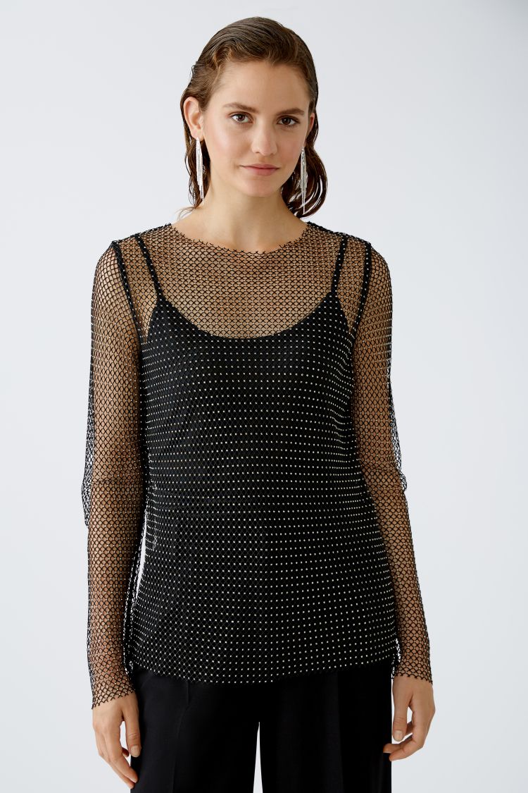 Black Mesh Top with Silver Rhinestone 90103
