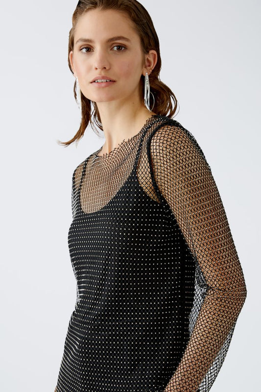 Black Mesh Top with Silver Rhinestone 90103