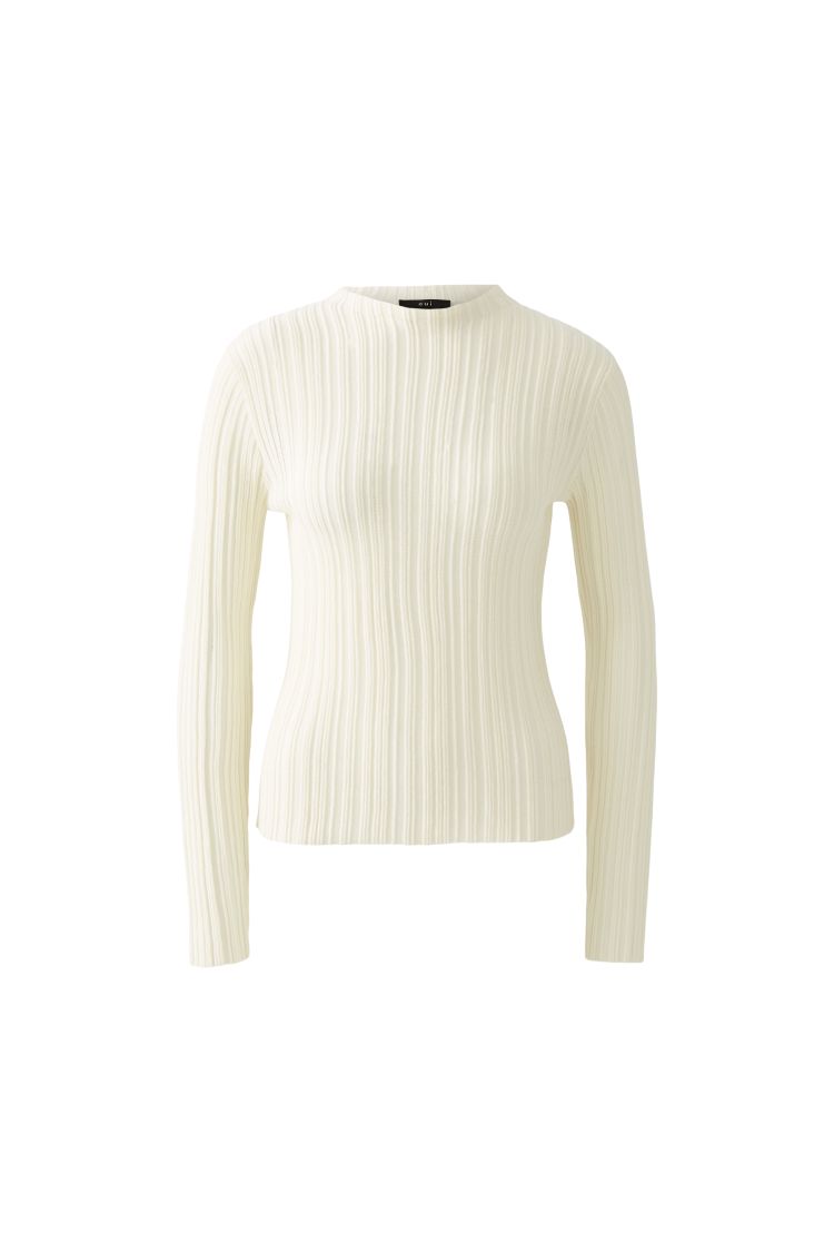 Oui Ivory Ribbed Knit Long Sleeve Top