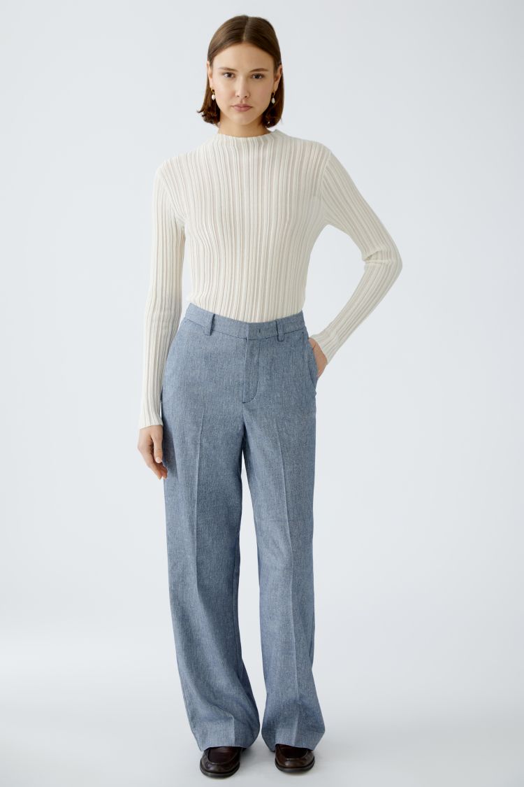 Oui Ivory Ribbed Knit Long Sleeve Top