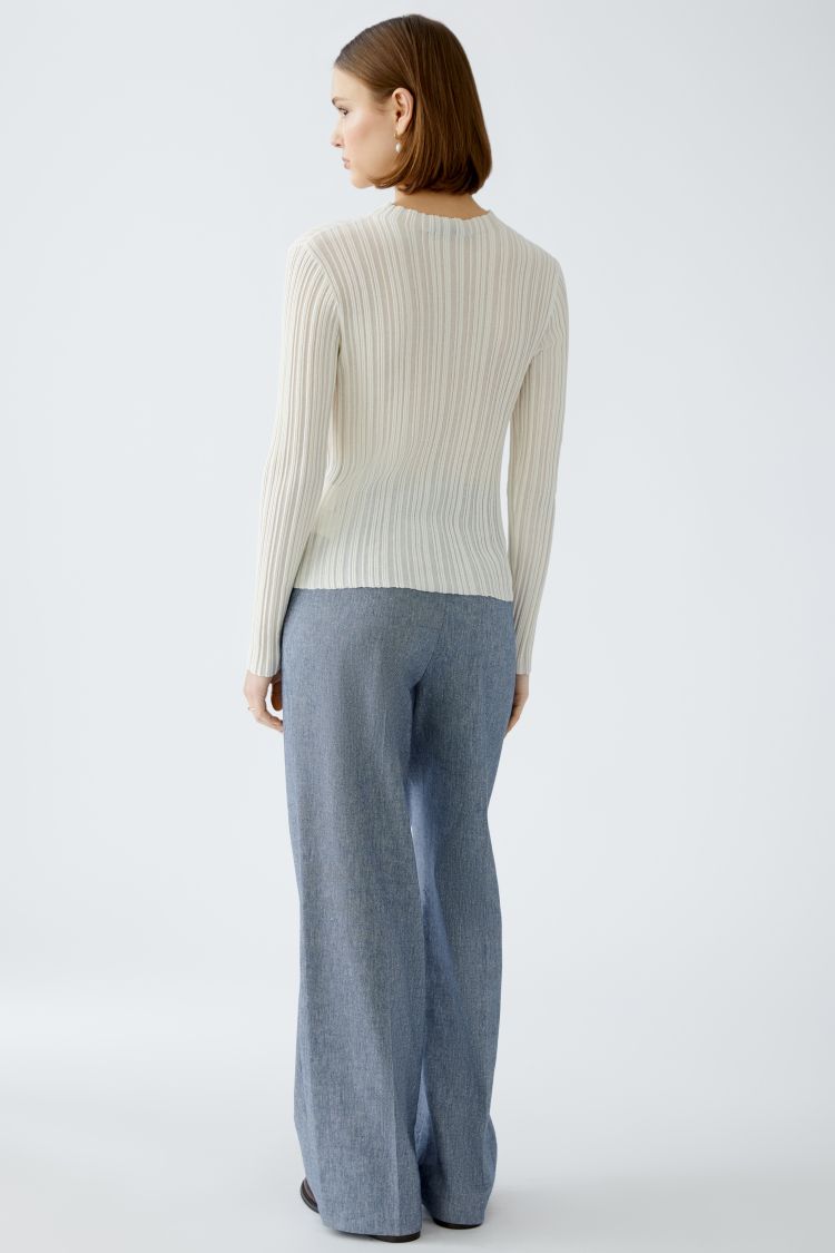 Oui Ivory Ribbed Knit Long Sleeve Top