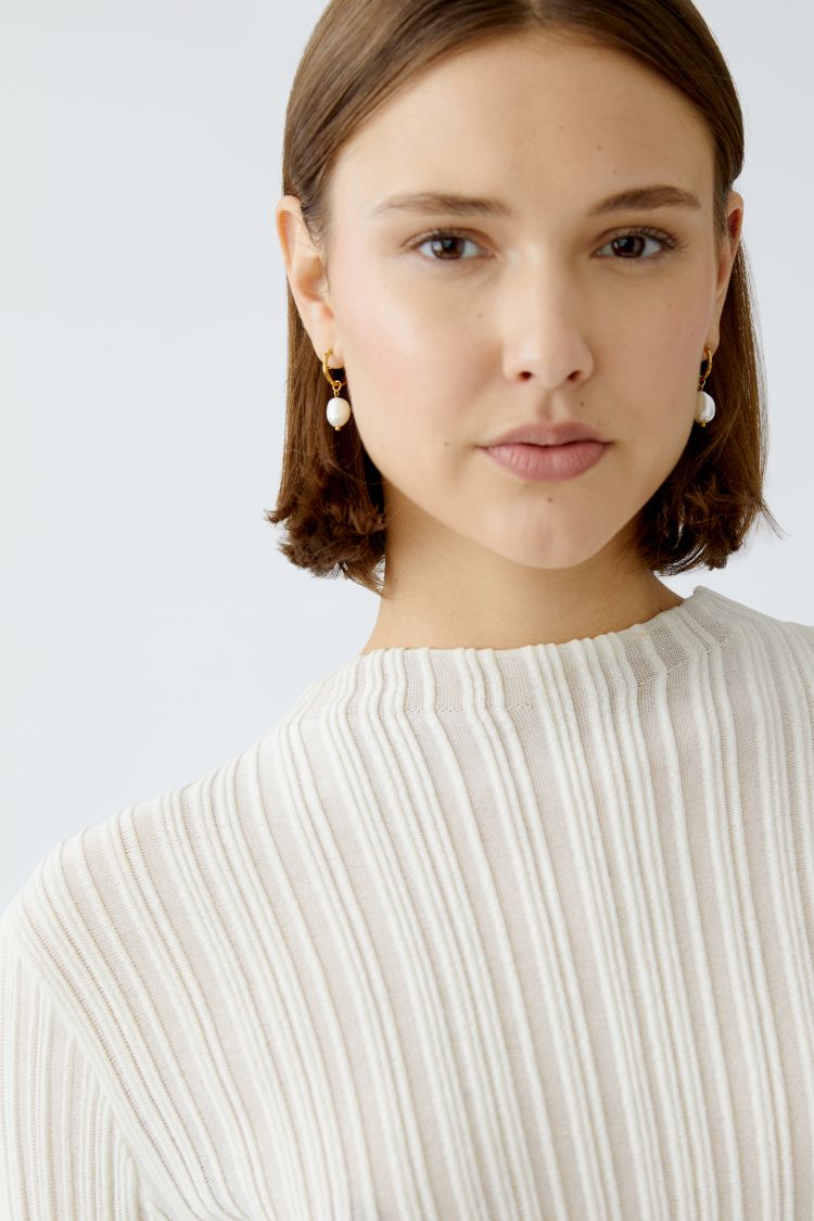 Oui Ivory Ribbed Knit Long Sleeve Top