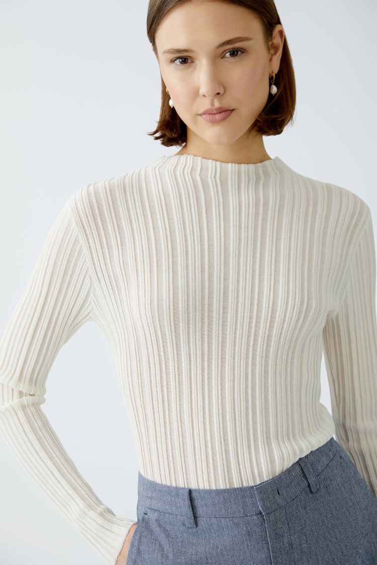 Oui Ivory Ribbed Knit Long Sleeve Top