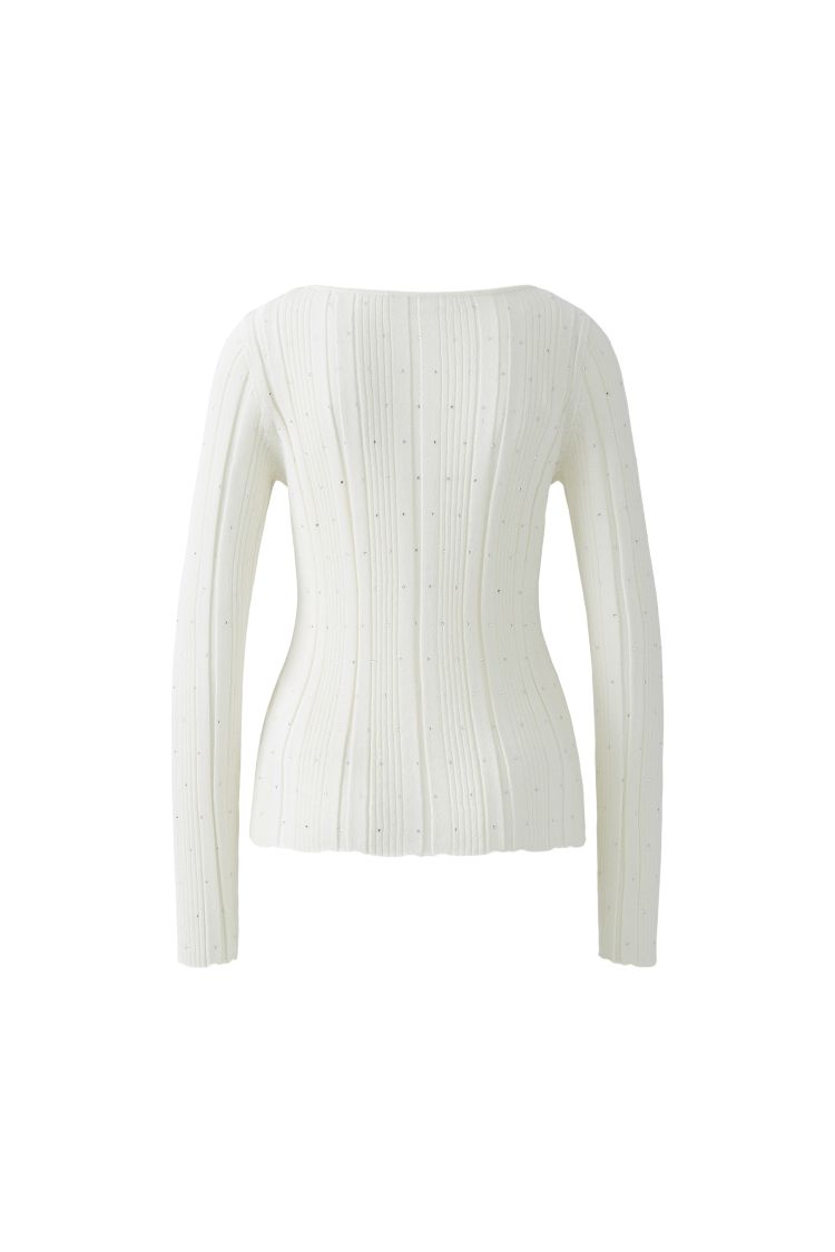 Oui Ivory Ribbed Knit Top with Glitter Stone Detailing