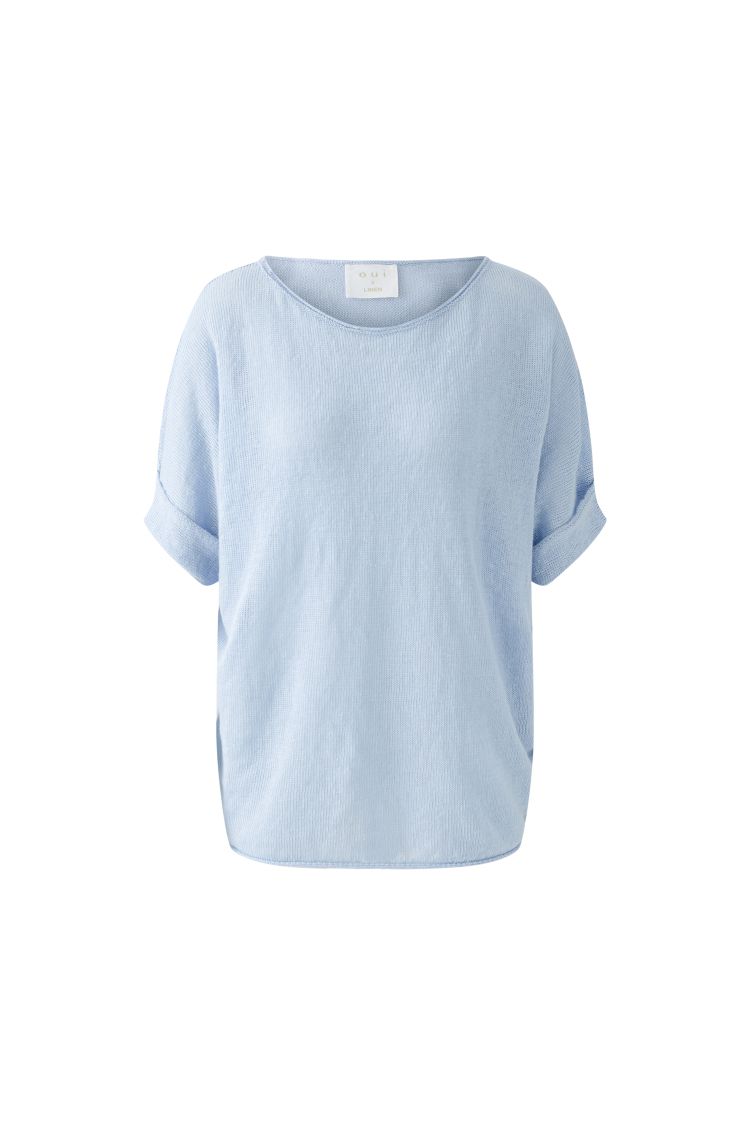 Oui Light Blue Knitted Linen Top 93309
