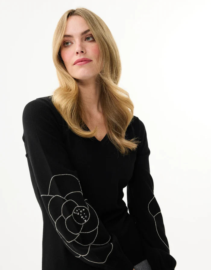 Leo & Ugo Pink V-Neck Cardigan with Floral Sleeve Detail Lucindas