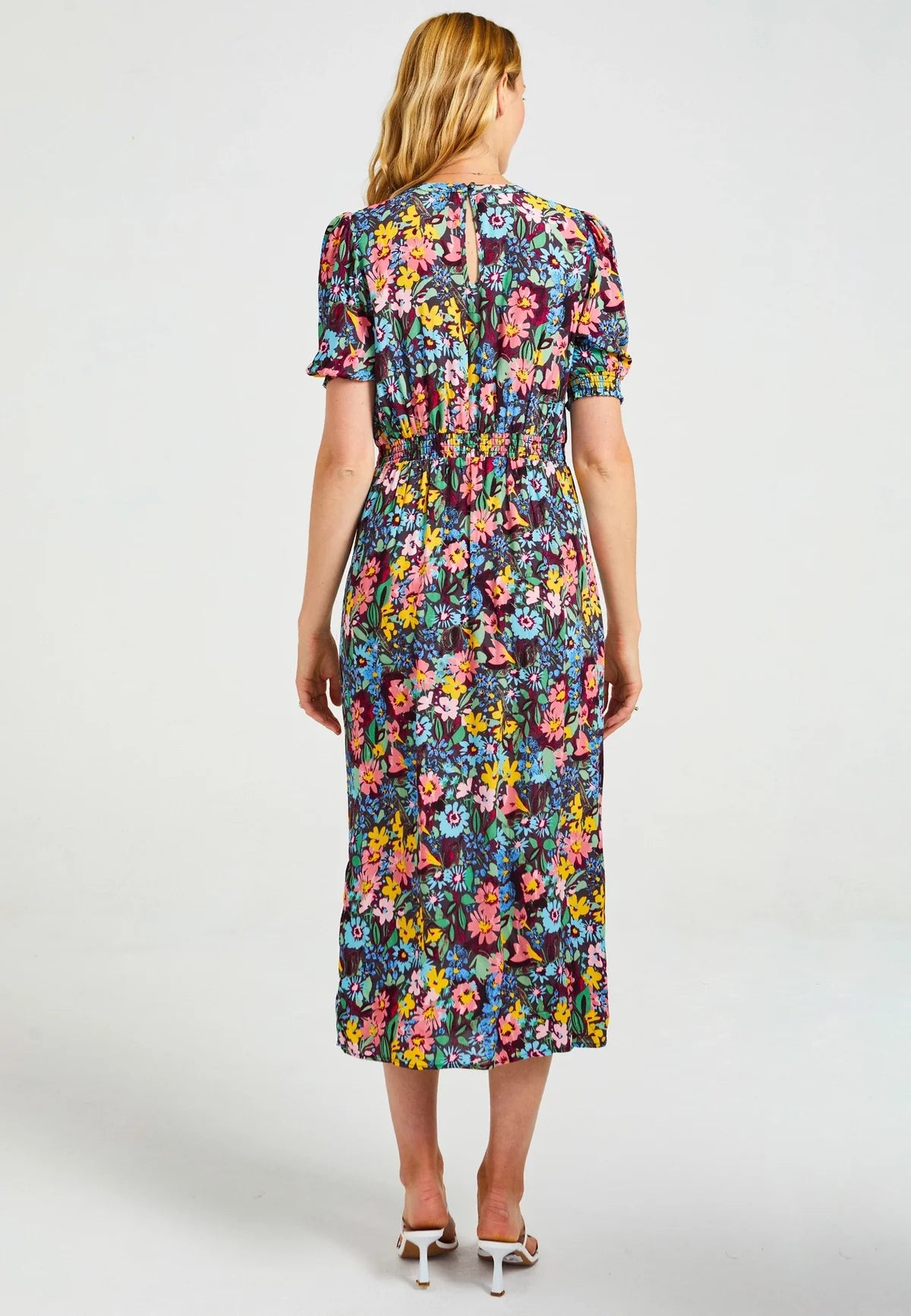 Floral Midi Dress with short sleeves and slit
