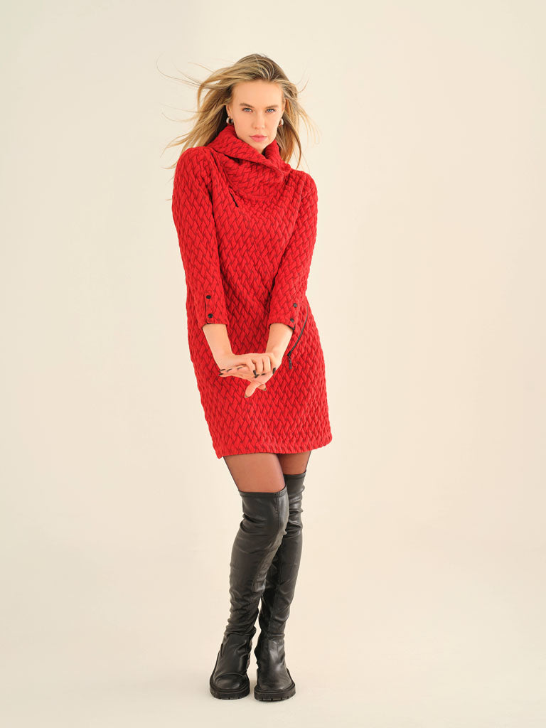 Red Textured Zip Dress 75184 Lucindas