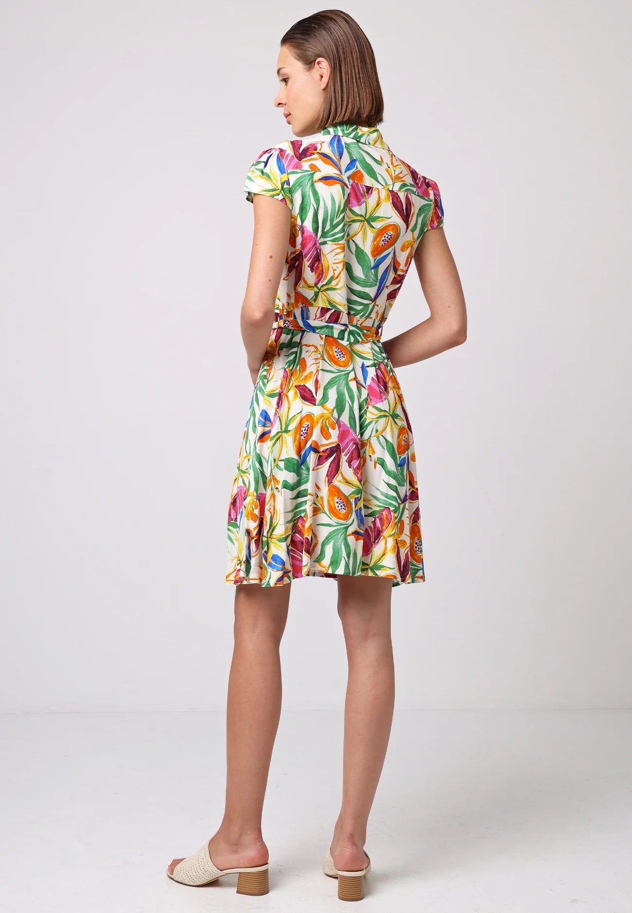 Papaya print cap sleeve shirt dress