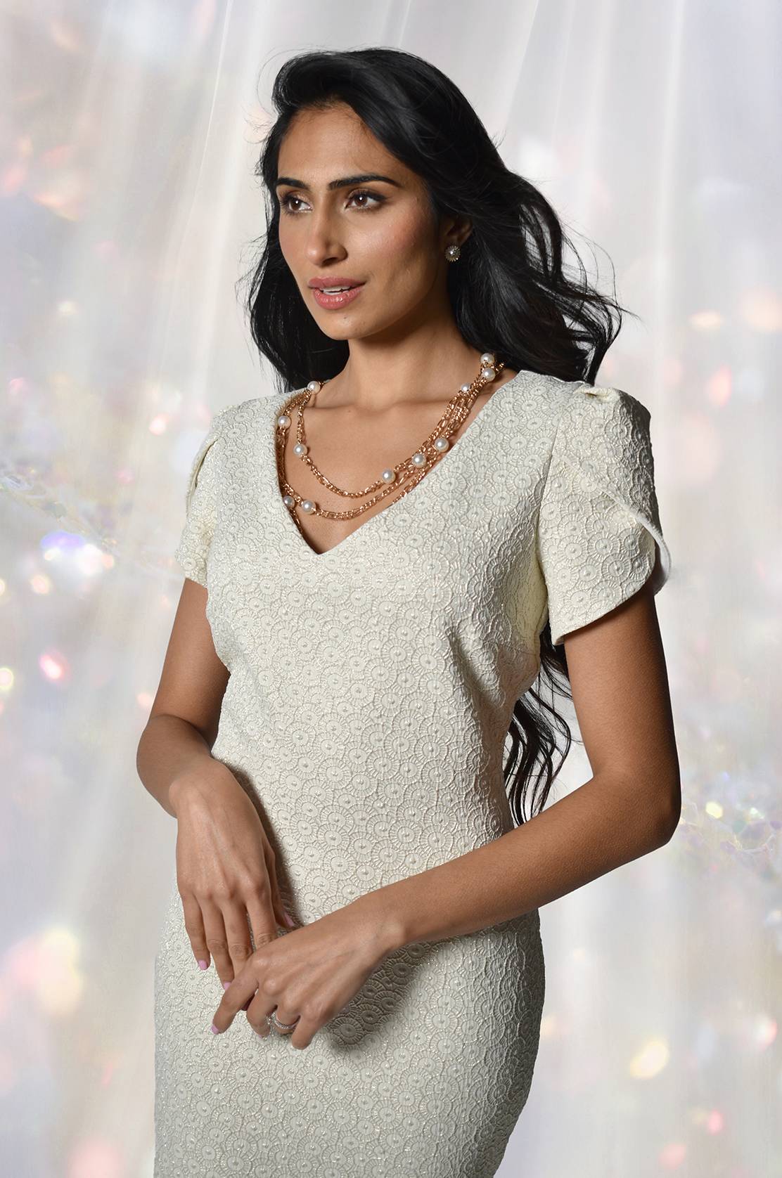 Jacquard Dress with Tulip Sleeves 228232