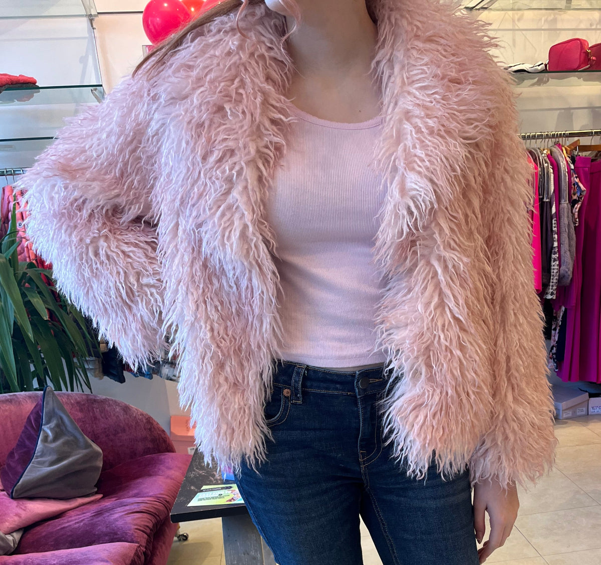 Fluffy Pink Faux Fur Coat