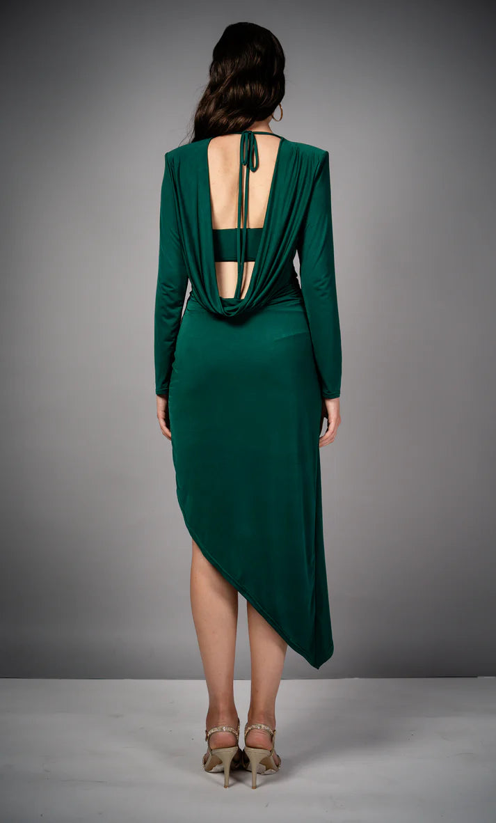 Coco Asymmetric Forest Green Dress