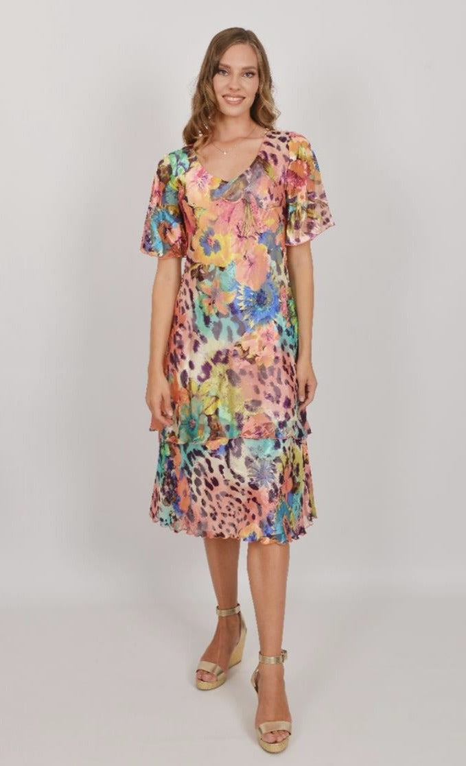 Multi Coloured Tiered Pure Silk Dress 4942