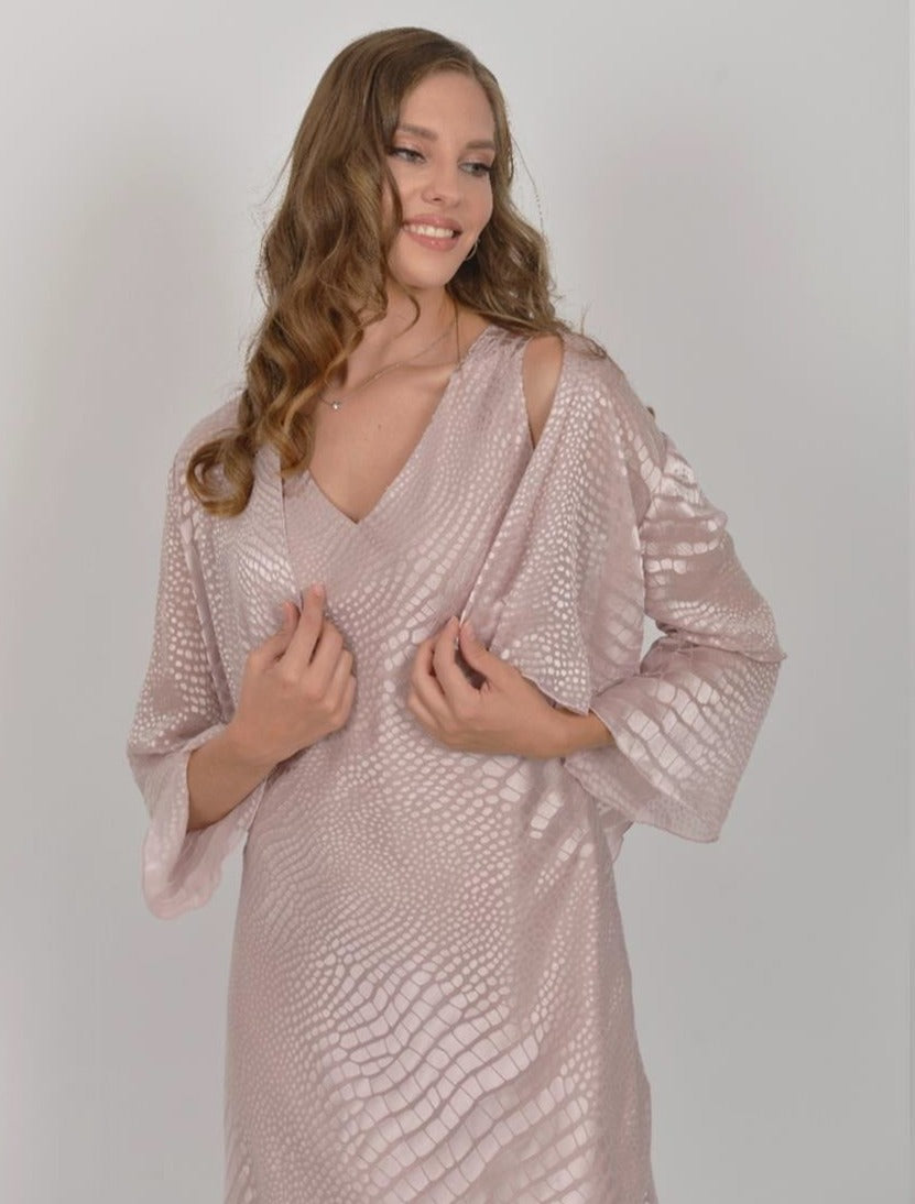 Dusty Pink Pure Silk Tiered Dress with Matching Bolero 4111