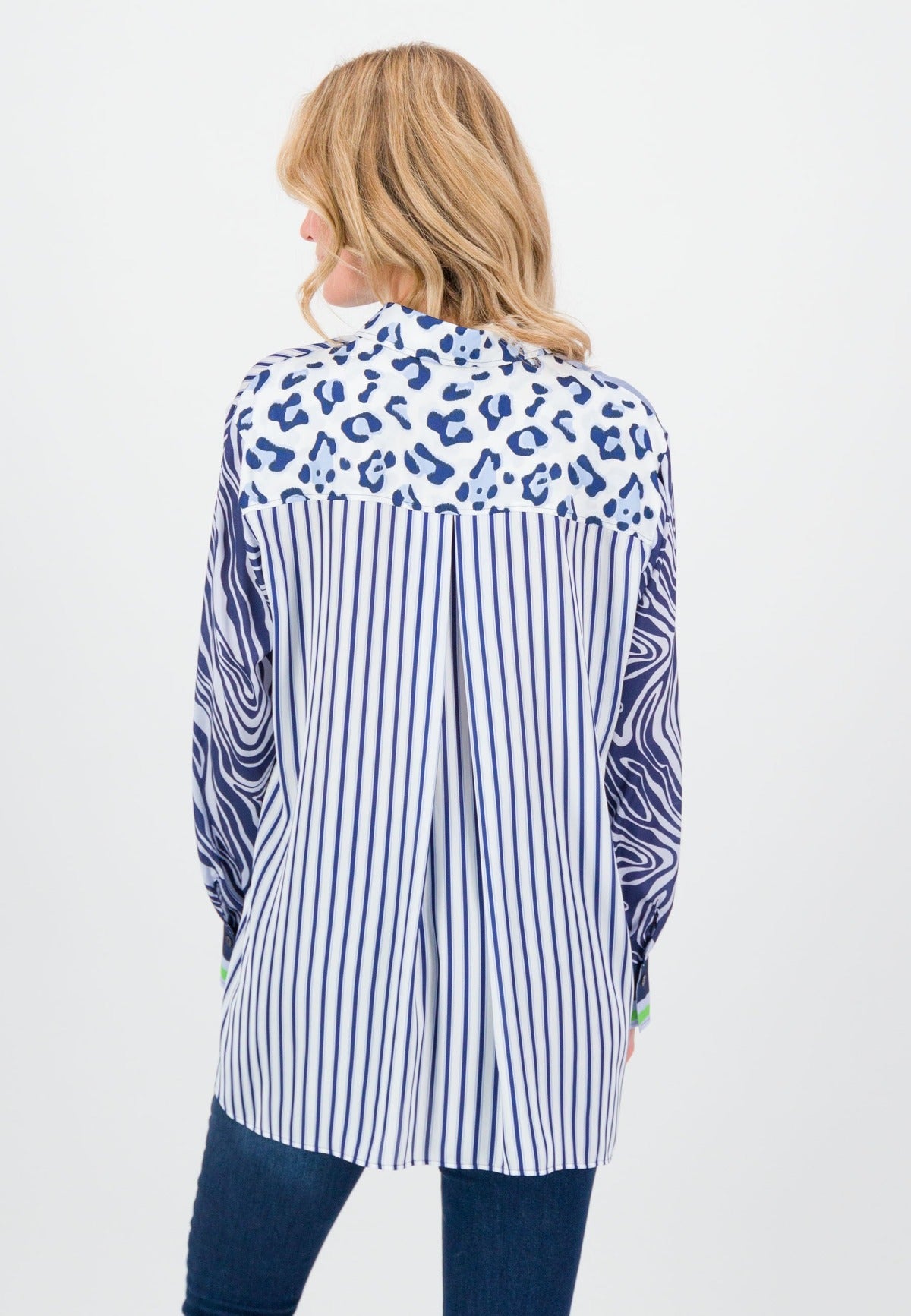 Blue Mixed Print Oversize Shirt J3618