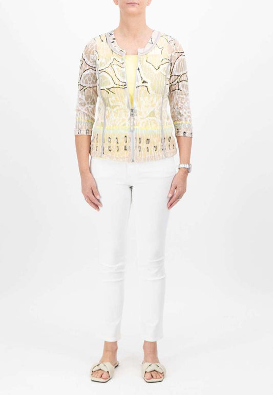 Abstract Print Crinkle Zip Jacket J4280