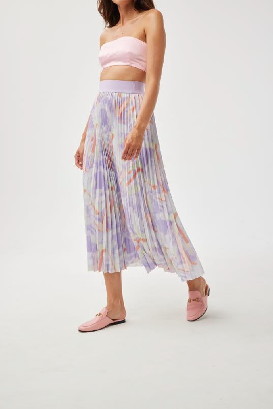Lilac Abstract Pleated Patterned Skirt