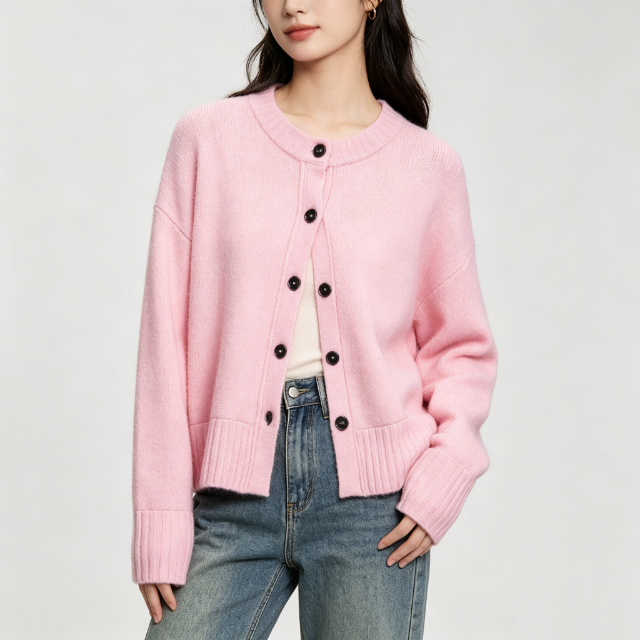 Pink Ribbed Collar Cardigan - Lucindas on-line