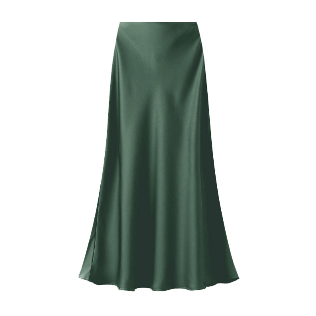 Forest Green Satin Maxi Skirt