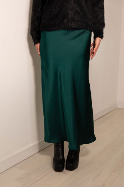 Forest Green Satin Maxi Skirt - Lucindas on-line