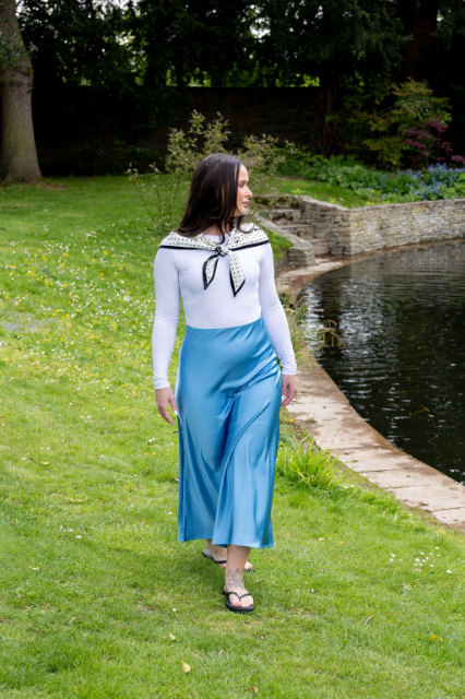 Lake Blue Satin Maxi Skirt - Lucindas on-line