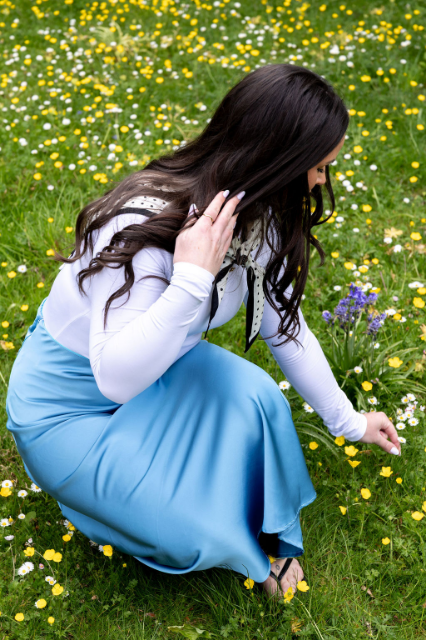 Lake Blue Satin Maxi Skirt