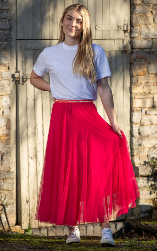 Hot Pink Tulle Midi Skirt - Lucindas on-line