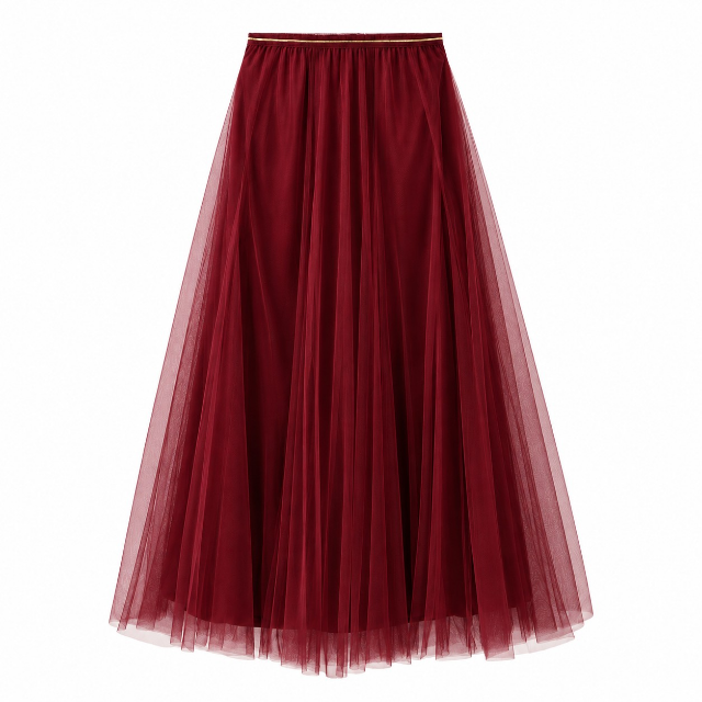 Wine Tulle Midi Skirt