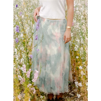 Floral Printed Tulle Midi Skirt