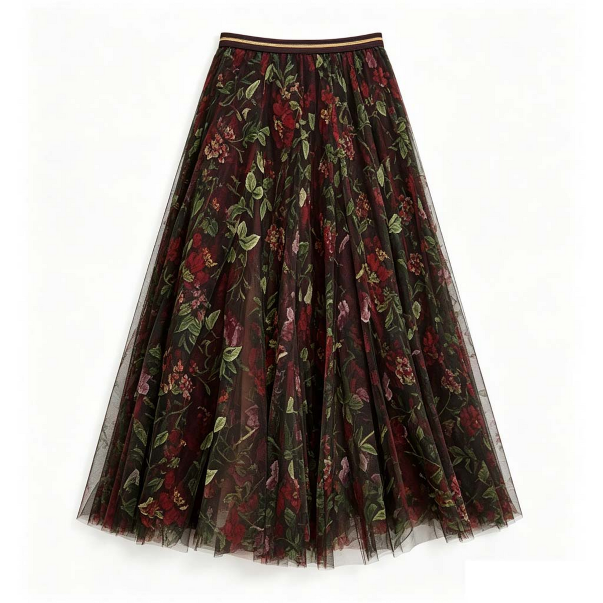 Romantic Floral Tulle Layered Maxi Skirt
