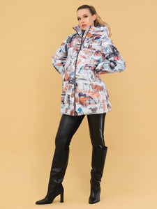 Abstract Print Puffer Coat 73840